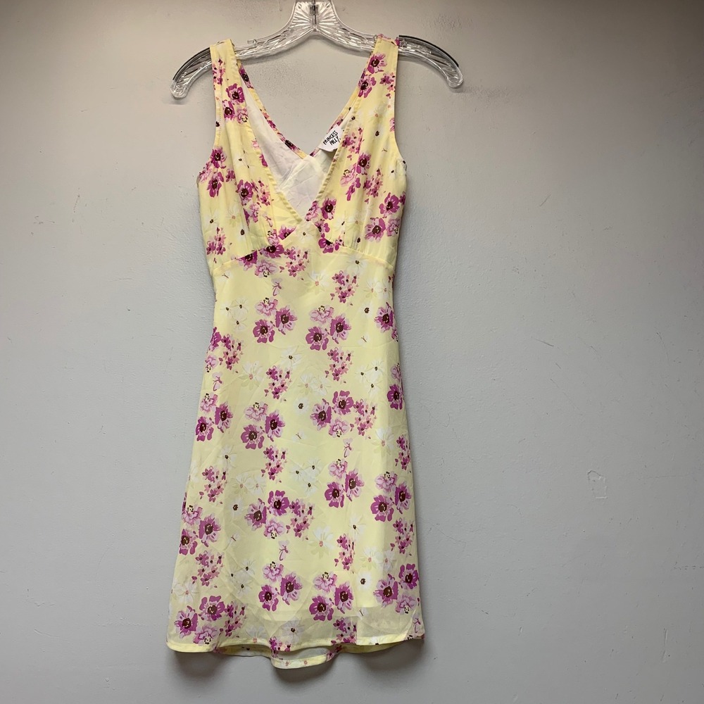 Princess Polly Mini Dress Womens 2 Yellow Floral Excellent V-Neck Tie-Back Boho‎